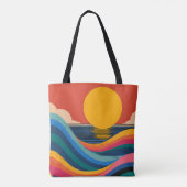 Zonneondergang Golven Abstract Bauhaus Aangepaste Tote Bag (Achterkant)