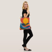 Zonneondergang Golven Abstract Bauhaus Aangepaste Tote Bag (Op model)