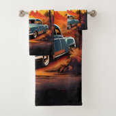 Zonneondergang met Oldtimer Auto - Cadeau voor Aut Bad Handdoek (Insitu)