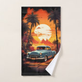 Zonneondergang met Oldtimer Auto - Cadeau voor Aut Bad Handdoek (Handdoek)