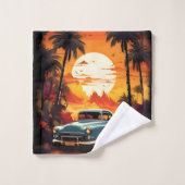 Zonneondergang met Oldtimer Auto - Cadeau voor Aut Bad Handdoek (Wasdoekje)