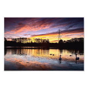 Zonneopgang bij het meer, Leighton Buzzard (6353) Foto Afdruk