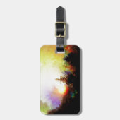 Zonneopgang in het bos bagagelabel (Voorkant verticaal)