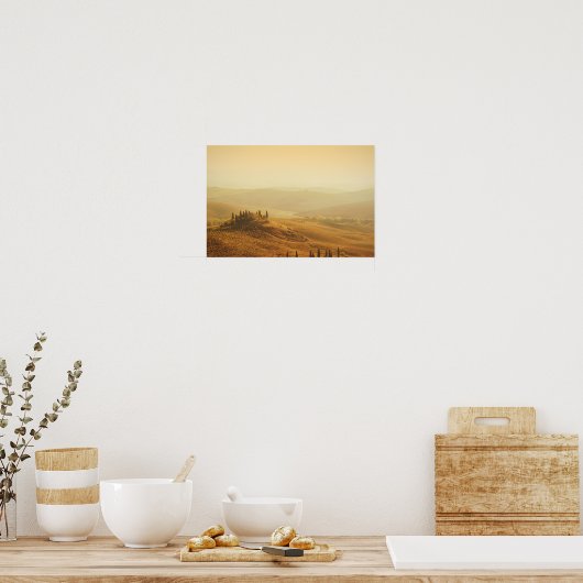 Zonneopgang over het landschap in het poster van T (Keuken)