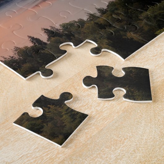 Zonneopje boven het meer van de puzzel legpuzzel (Zijkant)