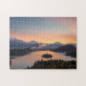 Zonneopje boven het meer van de puzzel legpuzzel (Horizontaal)