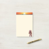 Zonneopje, kalligrafie en schattige puppy dog op i post-it® notes (Op bureau)