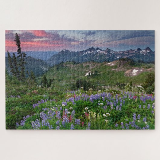 Zonneopje met Wilde Meadow op Mount Rainier Legpuzzel (Horizontaal)