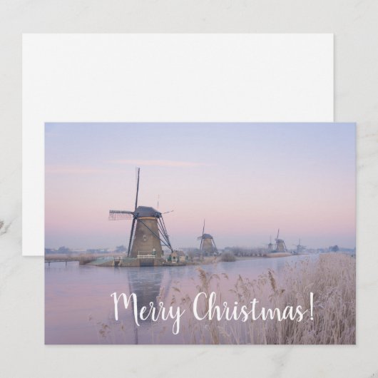 Zonneopjes en windmolens in winterkerstkaarten feestdagenkaart (Voorkant / Achterkant)