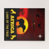 Zonneopkomst, adelaars, leeuwen en olifant op Afri Legpuzzel (Horizontaal)