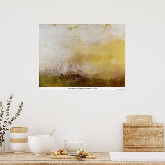 Zonneopkomst met Zee monsters van Joseph Mallord T Poster (Keuken)