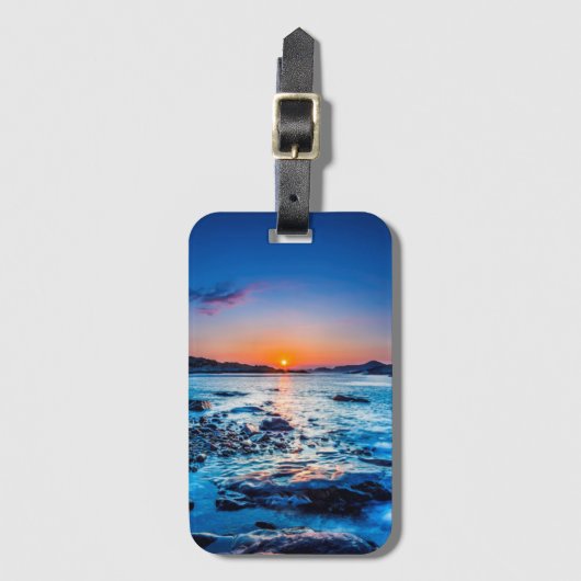 Zonneoploop over de horizon in Seashore op zonsopg Bagagelabel (Voorkant (verticaal))