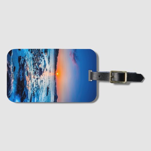 Zonneoploop over de horizon in Seashore op zonsopg Bagagelabel (Voorkant (horizontaal))