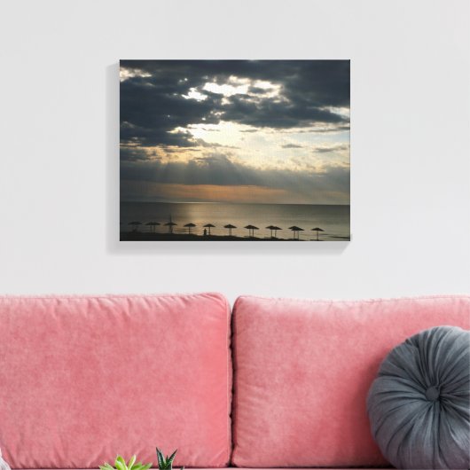 Zonneoppas over het strand in Griekenland - Schild Canvas Afdruk (Insitu (Woonkamer))