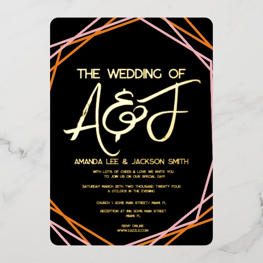 Zonneoproze Oranje bruiloft Folie Uitnodiging (Voorkant)