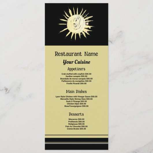 Zonneopschildering, restaurant Slimline Menu (Voorkant)