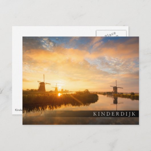 Zonneopstand boven windmolens en een rivier in Ned Briefkaart (Voorkant / Achterkant)