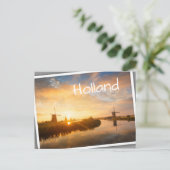 Zonneopstand boven windmolens en een rivier in Ned Briefkaart (Staand voorkant)