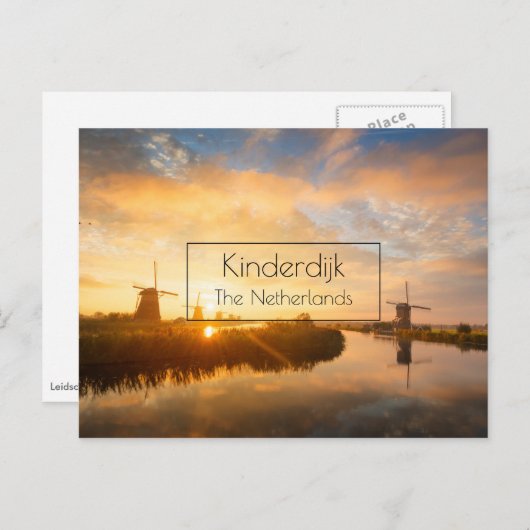 Zonneopstand boven windmolens en een rivier in Ned Briefkaart (Voorkant / Achterkant)