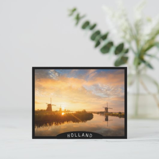Zonneopstand boven windmolens en een rivier in Ned Briefkaart (Staand voorkant)