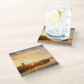 Zonneopstand boven windmolens en een rivier in Ned Glazen Onderzetter (Schuin)