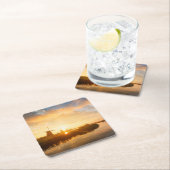 Zonneopstand boven windmolens en een rivier in Ned Kartonnen Onderzetters (Insitu)