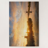 Zonneopstand boven windmolens en een rivier in Ned Legpuzzel (Verticaal)