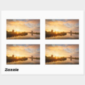Zonneopstand boven windmolens en een rivier in Ned Rechthoekige Sticker (Vel)