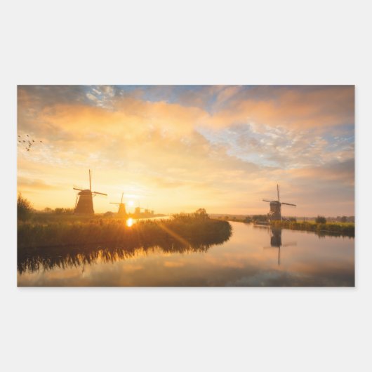 Zonneopstand boven windmolens en een rivier in Ned Rechthoekige Sticker (Voorkant)