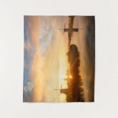 Zonneopstand boven windmolens en een rivier in Ned Wandkleed (Voorkant)