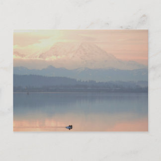 Zonneopswimin-meer washington met Mt Rainier Briefkaart