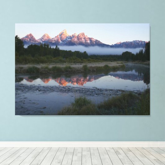 Zonneoptijd bij Schwabacker Landing bij Grand Teto Canvas Afdruk (Insitu (Houten vloer))