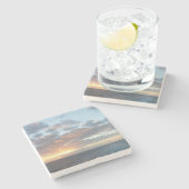 Zonneoptijd bij Zee I pasteien Stenen Onderzetter (Zijkant)