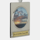 Zonneoptijd bij Zee I pasteien Verzilverd Banner Ornament (Rechts)