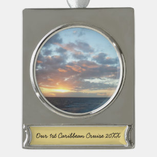 Zonneoptijd bij Zee I pasteien Verzilverd Banner Ornament
