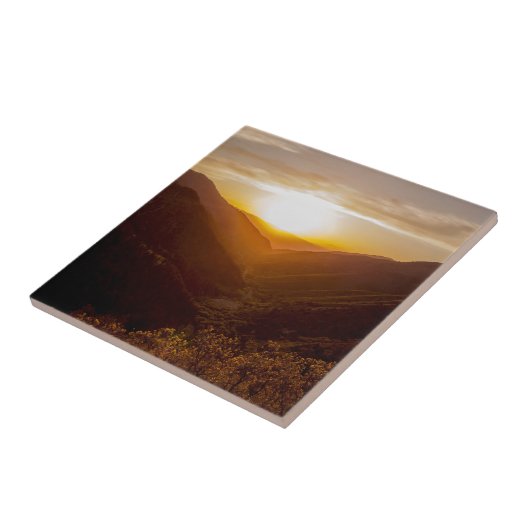 Zonneover berglandschap tegeltje (Zijkant)