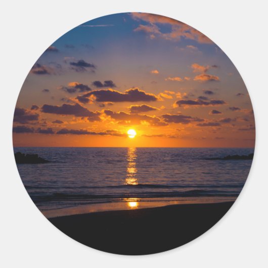 Zonneover het Zee Ronde Sticker (Voorkant)