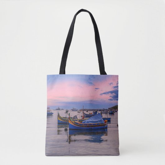 Zonneover in de haven met vissersboten tote bag (Voorkant)