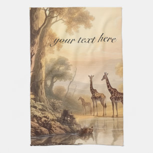 Zonneovergoten Antieke Savannah Safari Natuur Kuns Theedoek