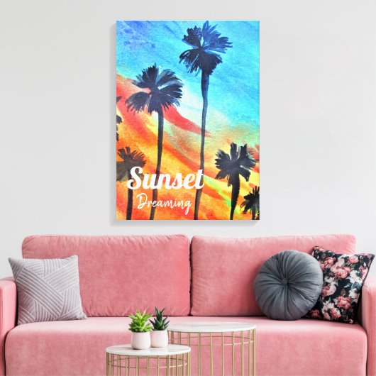 Zonnepalmen stranden surf canvas afdruk (Insitu (Woonkamer))