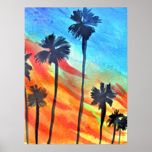 Zonnepalmen stranden surf poster