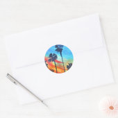 Zonnepalmen stranden surf ronde sticker (Envelop)