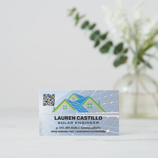 Zonnepaneel Dak Logo | QR-code Visitekaartje (Staand voorkant)