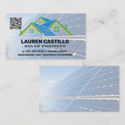 Zonnepaneel Dak Logo | QR-code Visitekaartje (Voorkant / Achterkant)