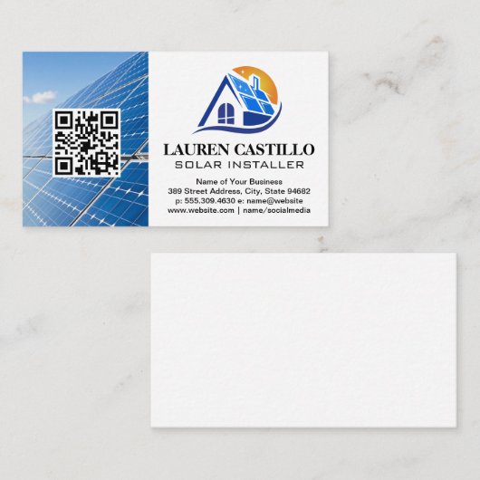 Zonnepaneel Thuismoderne Logo | QR-Visitekaartje Visitekaartje (Voorkant / Achterkant)