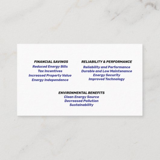 Zonnepanelen Energie Visitekaartje (Achterkant)