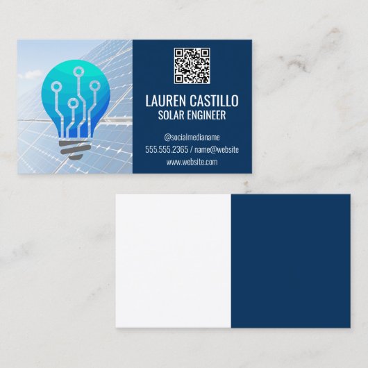 Zonnepanelen | Lichte lamp | QR-scancode Visitekaartje (Voorkant / Achterkant)