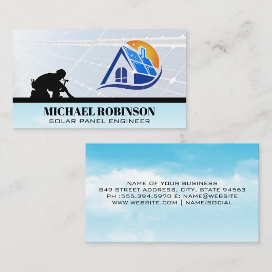 Zonnepanelen Logo | Werktuigtechnicus Visitekaartje (Voorkant / Achterkant)