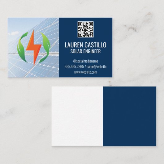 Zonnepanelen | QR-code | Logo voor schone energie Visitekaartje (Voorkant / Achterkant)