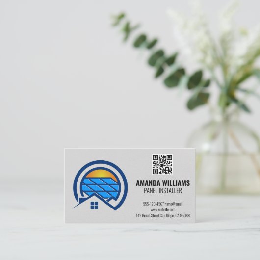 Zonnepanelen | QR-code | Moderne techniek Visitekaartje (Staand voorkant)